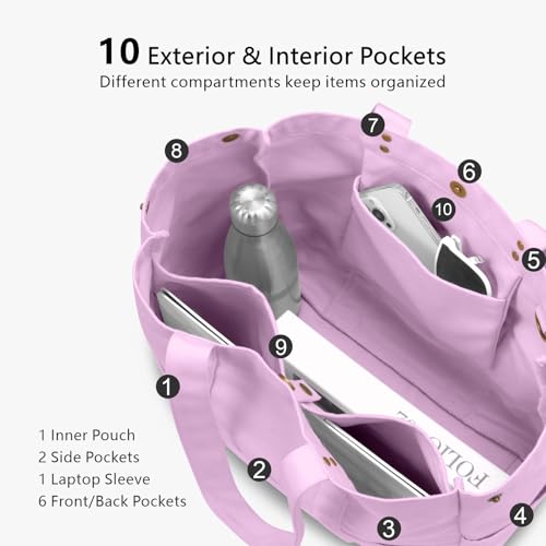 TOPDesign Heavy-Duty 16oz Canvas Tote Bag with 10 Pockets - color: Light Purple