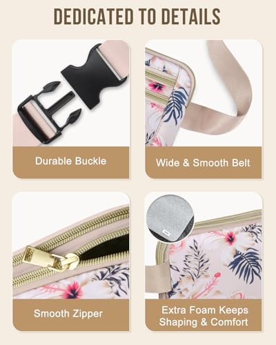 Capolo Fanny Packs for Women 4 Zip Pocket Crossbody Belt Bag Waist Bags - color: Flamingo, size: Large