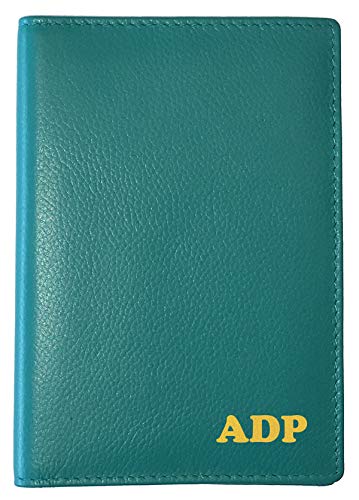 Personalized Monogrammed Teal Leather RFID Passport Wallet - color: Teal, style: Minimalist