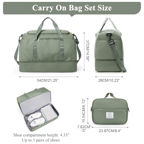 Extra Large Travel Duffel Bag, Carry-On Weekender Bags for Women Travel - color: Olive Green with Toiletry Bag, size: Extra Large