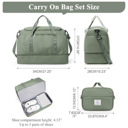 Extra Large Travel Duffel Bag, Carry-On Weekender Bags for Women Travel - color: Olive Green with Toiletry Bag, size: Extra Large