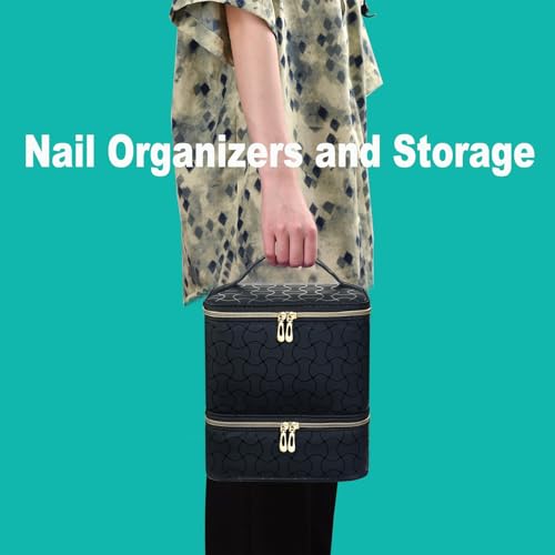 CTWWFS Nail Polish Organizer and Nail Lamp Case, Nail Kit Organizer Holds 30 Bottles (15ml - 0.5 fl.oz) and a Nail Lamp, Nail Polish Carrying Case with Manicure Tools Storage Sections (B-Black) - color: B-Black