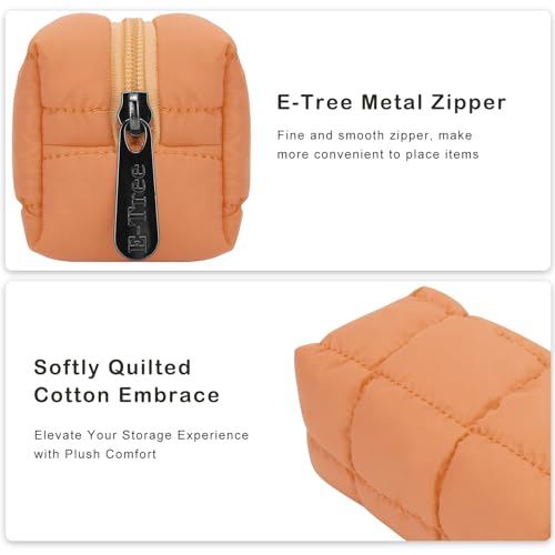 E-Tree Quilted Pencil Case,Makeup Brush Bag,Travel Toiletry Pouch Organizer - color: Orange