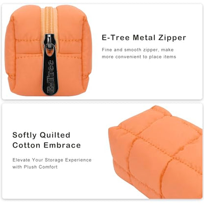 E-Tree Quilted Pencil Case,Makeup Brush Bag,Travel Toiletry Pouch Organizer - color: Orange