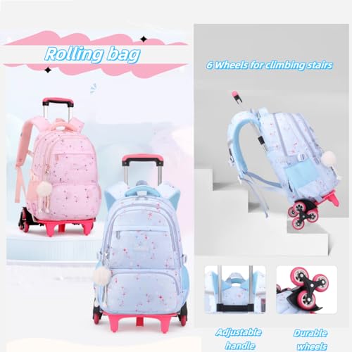 Star Print Green Rolling Backpack for Girls Kids Bag with Wheels - color: 2 Wheels 05 Green, style: 2 Wheels