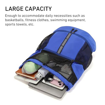 Valleycomfy Drawstring Gym Bag Sports Backpack With Shoe Compartment Blue - color: Royal Blue