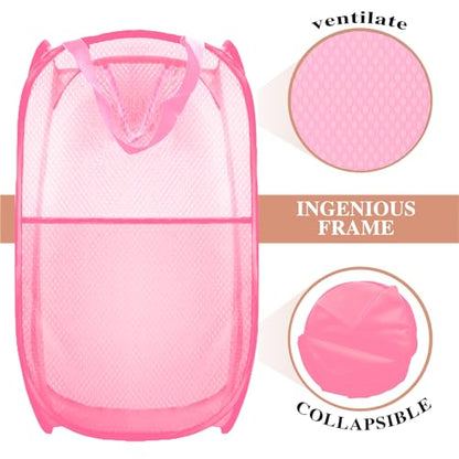 Collapsible Pop Up Laundry Hamper, Extra Large Mesh Foldable Laundry Basket Bag, 28" x 16" x 16", 2 Pack (Black + Pink) - color: 2P Black+Pink