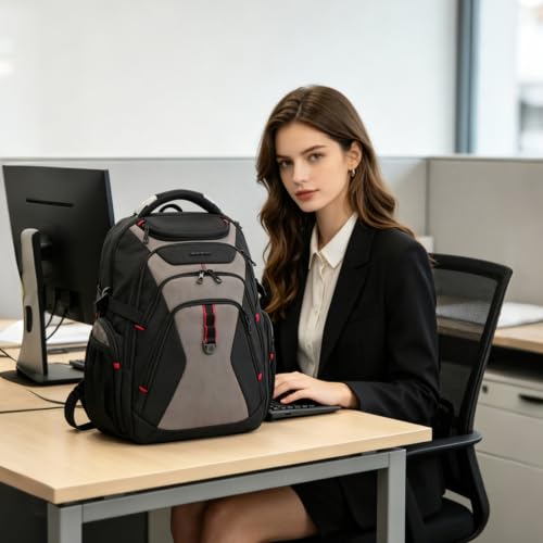 KROSER Laptop Backpack 17.3 Inch Computer Backpack for Men/Women/College - color: Black/Light Browm, size: 17.3 inch