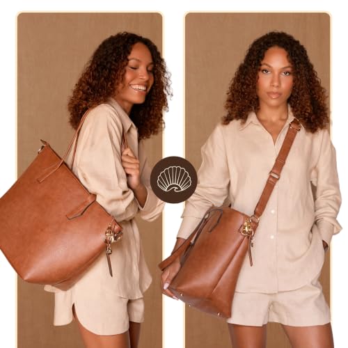 Women’s 16” Laptop Tote Bag, Vegan Leather Work Bag with Cupholder, RFID & Anti-Pickpocket Trolley Sleeve - color: Dark Brown