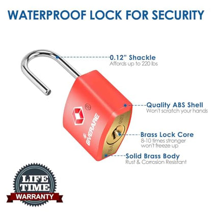 8 Pack TSA Approved Travel Luggage Locks with Keys, Solid Brass Copper Keyed Padlock, ABS Plastic Covered Small Locks for Suitcase, Backpack, Gym Locker, Jewelry Box-by GIVERARE - size: Small (Pack of 2)