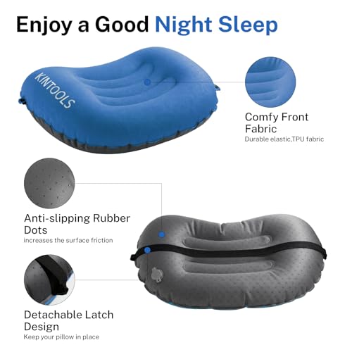 Camping Pillow-Compressible, Ultralight Inflatable,Compact, Comfortable, Ergonomic Inflating Pillows for Neck & Lumbar Support While Camp, Hiking(Navy Blue,with Anti Slip Straps) - color: Navy Blue