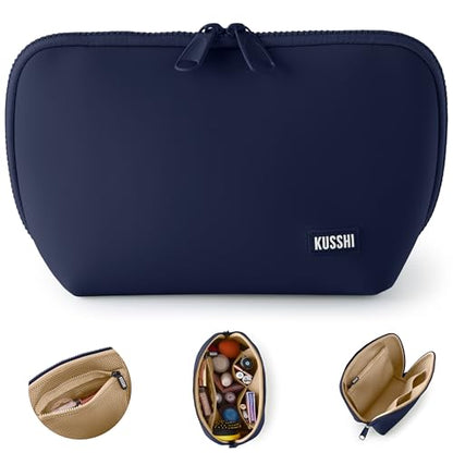 KUSSHI Neoprene Makeup Bag (Navy/Khaki) - color: Navy/Khaki