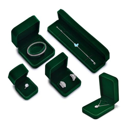 Green Velvet Ring Box, Single Ring Case for Proposal & Engagement - size: 1.97" x 2.36" x 1.97"