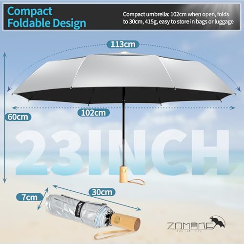 ZOMAKE UV Umbrella for Sun Protection, Travel Compact Sun Umbrellas 46Inch - color: B:Silver,Black a