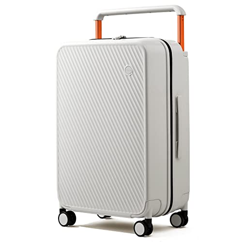mixi Luggage Suitcases with Spinner Wheels,Upgrade Wide Handle PC Hardshell Rolling Travel Suitcase with TSA Lock, Checked-Medium 24-Inch, Smoke White - color: Smoke White, size: 24-inch Standard