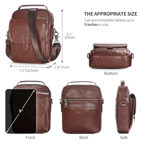 Augus Genuine Leather Small Messenger Bag Purse for Men Crossbody - color: Dark Brown-1