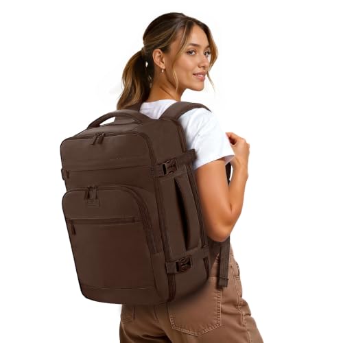 mibasies 40L Travel Backpack for Women & Men: Flight Approved Carry On Backpack, TSA Personal Item Bag with Water Bottle Pocket, Weekender Essentials Backpacks fits 17" Laptop - Mocha Brown - color: Mocha Brown, size: X-Large
