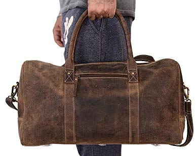 KomalC 24 Inch Leather Duffle Bag for Men & Women, Travel Weekend Bag - style: Brown Distressed Tan