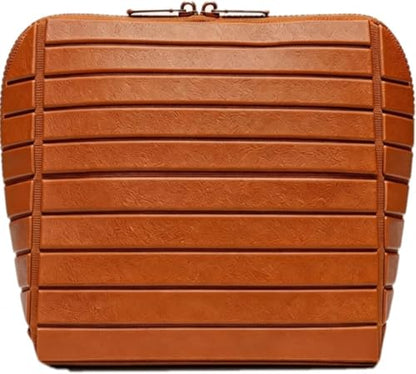 Travel Makeup Organizer Bag with Fold-Down Design, Adjustable Dividers, 27 Pockets & 3 Brush Holders, Large Capacity Cosmetic and Toiletry Organizer (Brown) - color: Brown