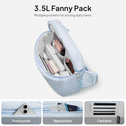 TOPEAST Fanny Pack for Women 3.5L Waist Pack with Water Bottle Holder, Light Blue - color: Baby Blue