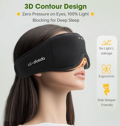 BambooCotton 3D Bluetooth Sleep Mask, LC-dolida 2026 New Sleep Headphones, Wireless Comfort, Sustainable Luxury for Better Sleep - color: Black