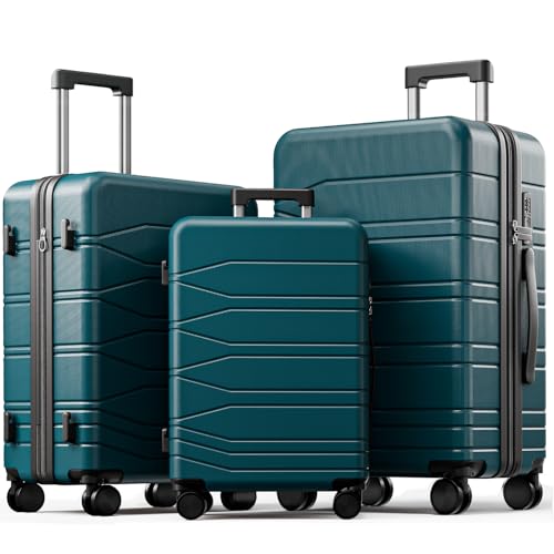 3 Piece Expandable Luggage Set with Spinner Wheels Hardshell Suitcase Set - color: Cyan