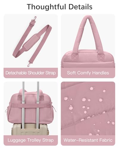 oscaurt Gym Bag for Women Lightweight Duffle Bag for Travel with Toiletry Pouch Water Resistant Carry On Weekender Overnight Duffel - color: Deep Pink-Set