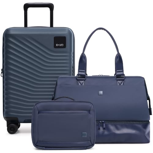 Coolife Luggage 3 Piece Set: Carry-On Suitcase, Duffel Bag, Toiletry Bag - color: Navy, size: 3-Piece Set (20''/Duffel/Toiletry Bag)