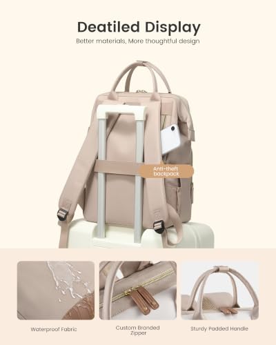 LOVEVOOK Laptop Backpack Women, 15.6 Inch Work Backpack - color: Beige-khaki, size: 15.6INCH