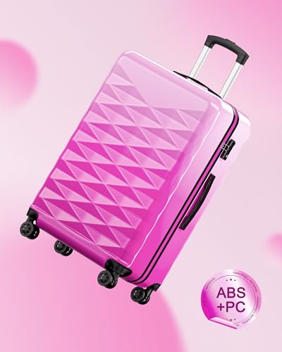 Suitour 28 inch Luggage With Spinner Wheels,Hard Shell Suitcases with Wheels TSA Checked Travel Suitcase - color: Rose Red, size: 28" Checked