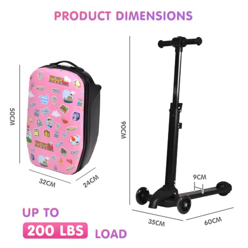4-in-1 Detachable Scooter Luggage for Kids, Foldable Ride-On Suitcase - color: Pink