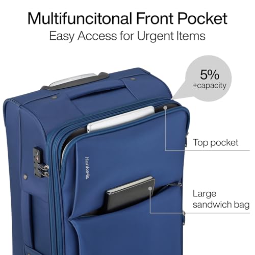 Hanke Medium Checked Luggage, 24 Inch Suitcase with Garment Compartment - color: Blue, size: 24 Inch Checked in