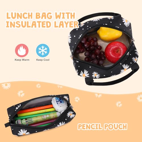 ACESAK Backpack for Girls with Tote Bag (Black Daisy) - color: Black Daisy