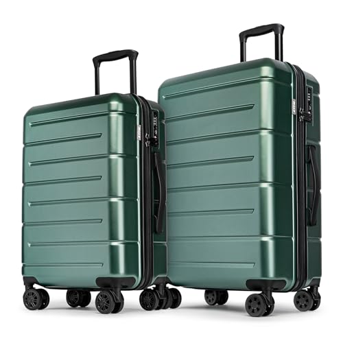 KYME Luggage Sets 2 Piece Suitcase Set Hardshell 20 inch/24 inch Luggage with Spinner Wheels Hardside PC+ABS Checked Large Suitcase with TSA Lock for Women Men Green - color: Green, size: 2-Piece Set (20/24)