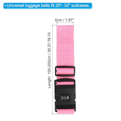 PATIKIL Luggage Straps, Suitcase Straps Adjustable Luggage Belts Strap with Combination Lock for Luggage Suitcases Travel, Pink - color: Pink