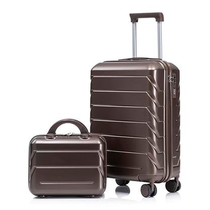 20+14 Inch Hardshell Luggages, Lightweight Durable ABS Suitcase with Spinner Wheels - color: BROWN+ABS, size: 14/20 Inch