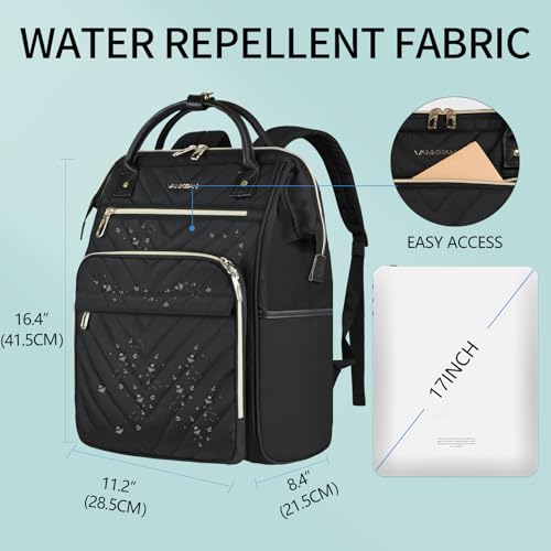 VANKEAN 15.6 Inch Laptop Backpack for Women Large Capacity - color: Quilted Black, size: 15.6 Inch