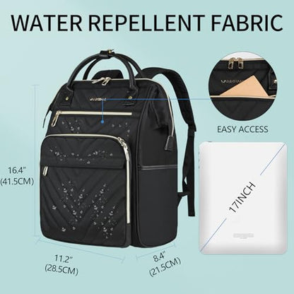 VANKEAN 15.6 Inch Laptop Backpack for Women Large Capacity - color: Quilted Black, size: 15.6 Inch