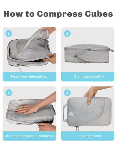 2 Set Compression Packing Cubes for Suitcases,Luggage,Travel Bag Organizer - color: Light Grey-2 PCS