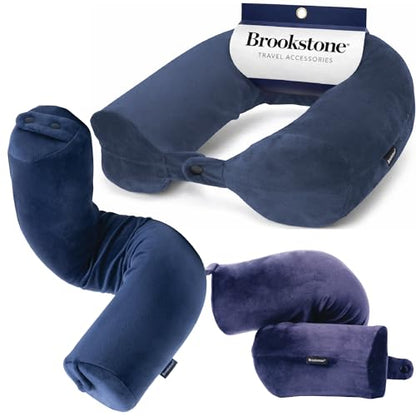 Brookstone Free Form Travel Pillow Lightweight Flexible Memory Foam Pillow - color: Blue