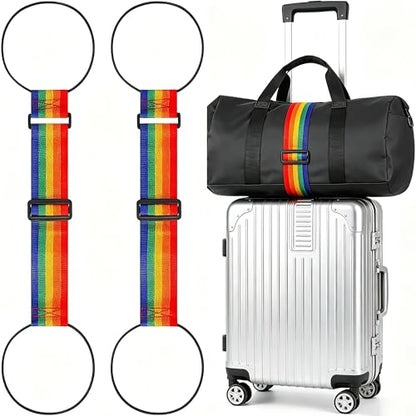 Adjustable Luggage Straps, 2 Pack Rainbow Elastic Bungee Connector, Heavy Duty Travel Belt to Connect Two Suitcases, Secure Add-a-Bag Strap for Carry On, Cruise & Travel Essentials - color: Rainbow