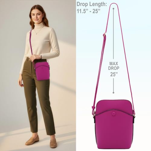 Solene Small Crossbody Bag with Gold Hardware, Mini Shoulder Purse with Adjustable Strap - color: Fushia