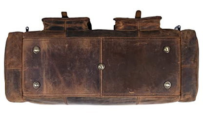 KomalC 28 Inch Leather Duffle Bag for Men & Women, Travel Gym Holdall - color: Distressed Brown, size: 28 Inches