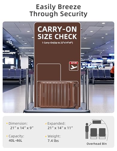 LARVENDER Carry On Luggage 22x14x9 Airline Approved, Suitcases with Wheels - color: Mocha 2