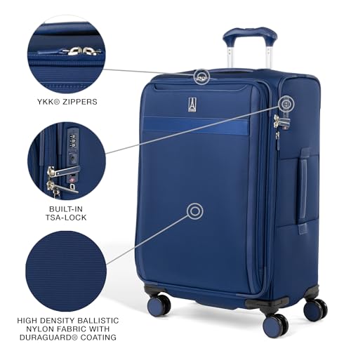 Travelpro VersaPack+ Softside Checked Luggage Suitcase, Navy Blue, 25-Inch - color: Estate Blue, size: Checked Medium