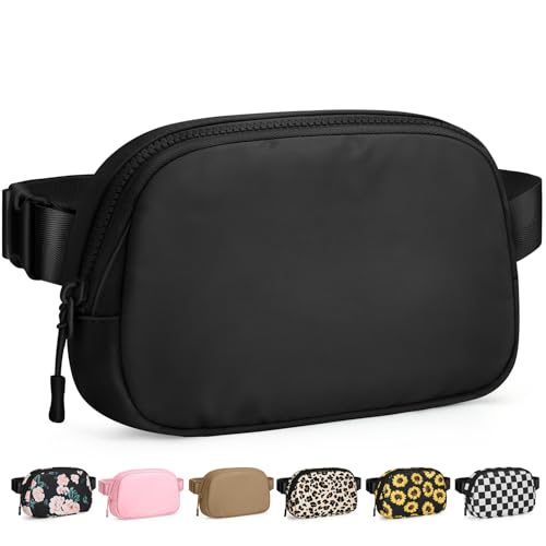 Pritent Fanny Packs for Women Crossbody Belt Bag With Zipper Back Pocket - color: Black, size: Large