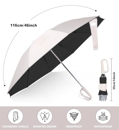 QWB Inverted Umbrella with Auto Open Close Windproof Compact Travel - color: UV-Beige, size: 46 IN