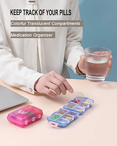 4PS Travel Pill Organizer 10 Compartment Folding Small Pill Case Four Color - color: Dark Red + Gray + Pink + Blue