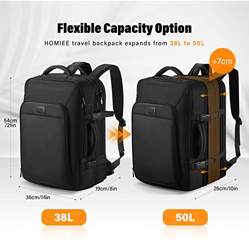 HOMIEE 50L Travel Backpack Carry On Luggage 22x14x9 Airline Approved - color: Black