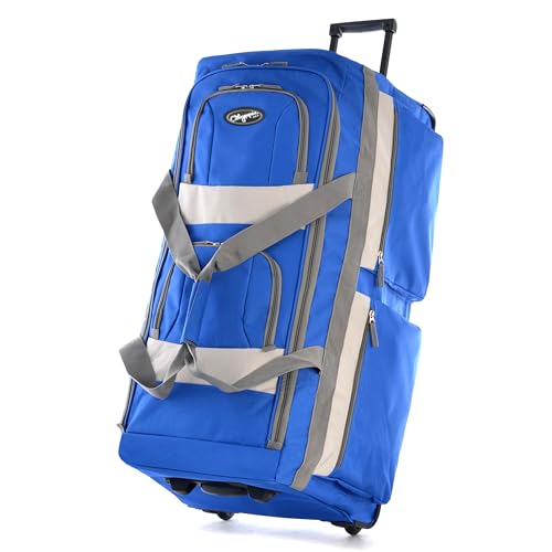 Olympia U.S.A. 22 inch Carry On 8 Pockets Wheeled Rolling Duffel Bag Water Resistant Luggage Lightweight Travel Suitcase with Retractable Handle - color: Royal Blue, size: 22 inch